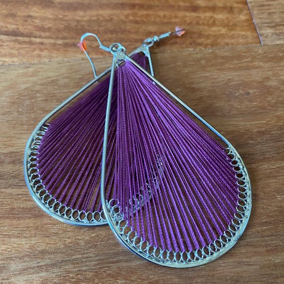 Silver Purple Threaded Earrings - Picture 1 of 2
